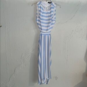 Blue and White Striped Sleeveless Dress